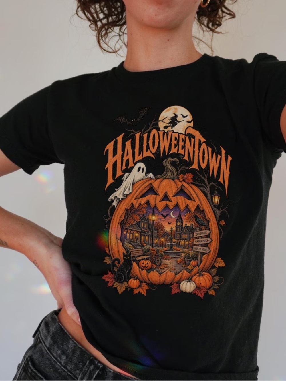 Halloweentown Spooky Town Pumpkin Patch Haunted House Ghost Black BabyTee